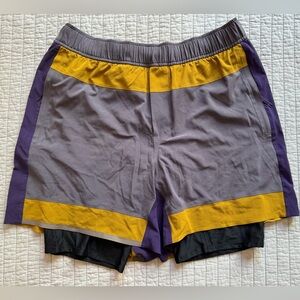 Lululemon x Robert Gellar Men’s Take The Moment shorts. Purple and yellow. L.